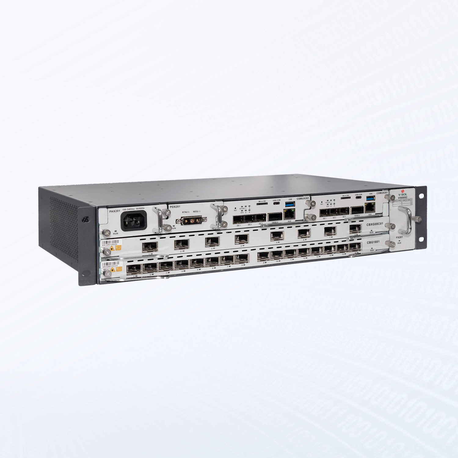 V5600X2 32GPON/XGS-PON Combo + 310GE(SFP+) + 1*100GE(QSFP28) 2-Slot GPON/XGS-PON Combo Chassis OLT